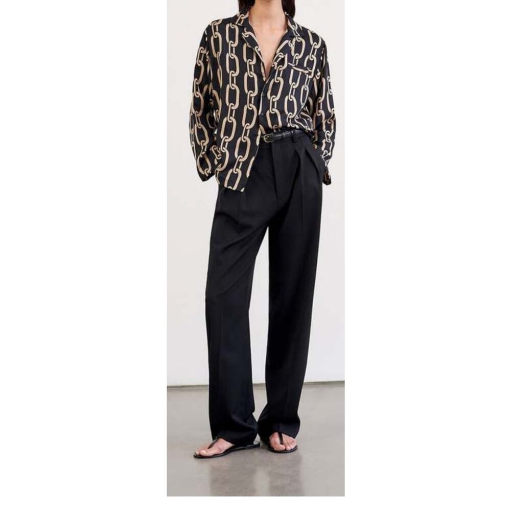 Nili Lotan Juste Chainlink Print Silk-Twill Black and Beige Blouse - Size XS